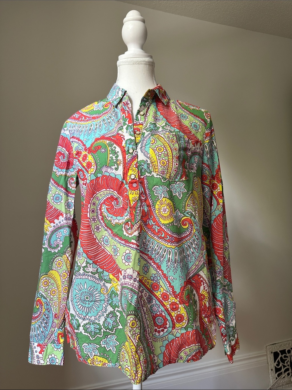 TOMMY HILFIGER Bright Colourful Cotton Paisley Preppy Button Down Small